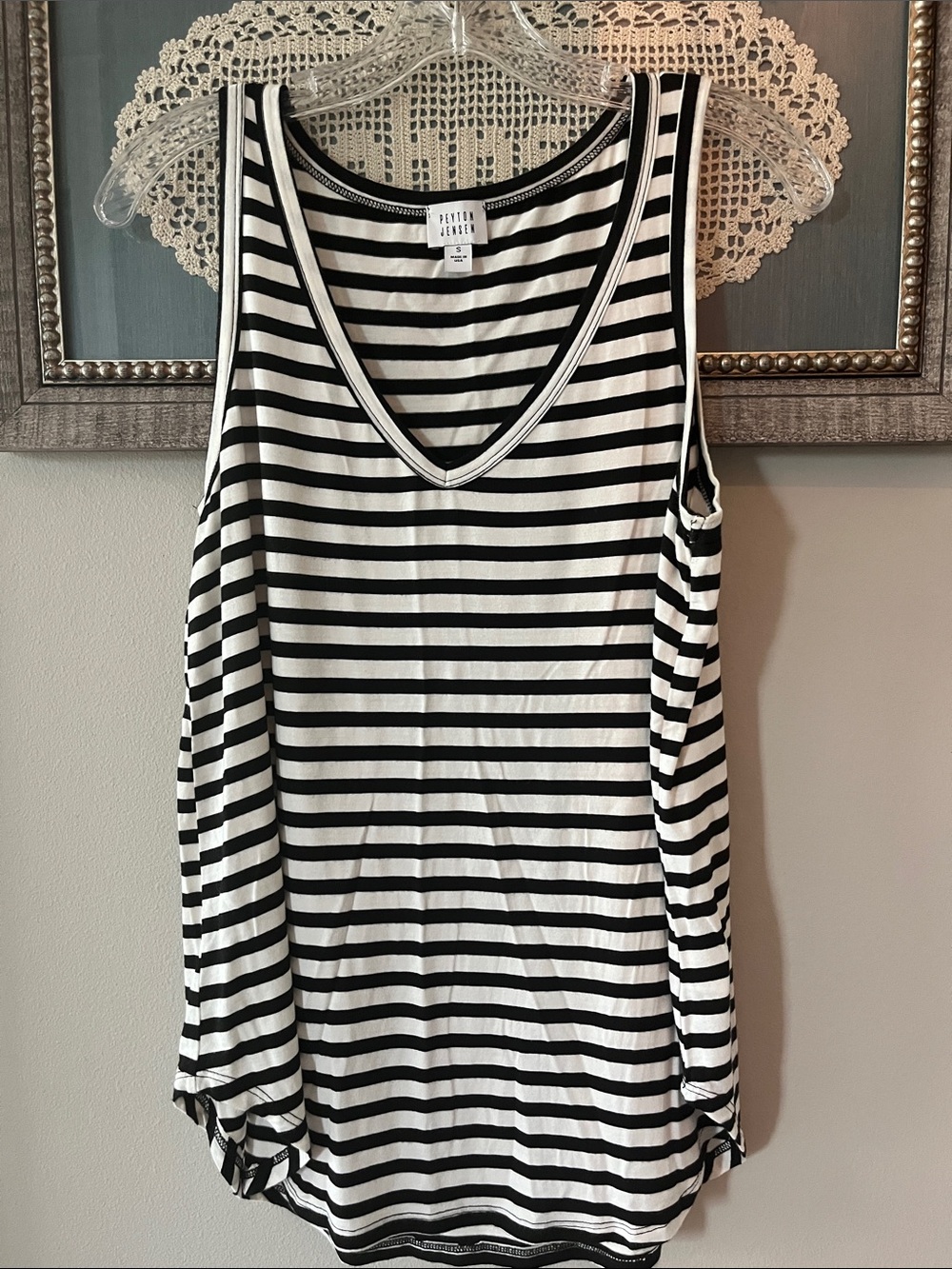 Black & White Striped V-Neck Tank Top